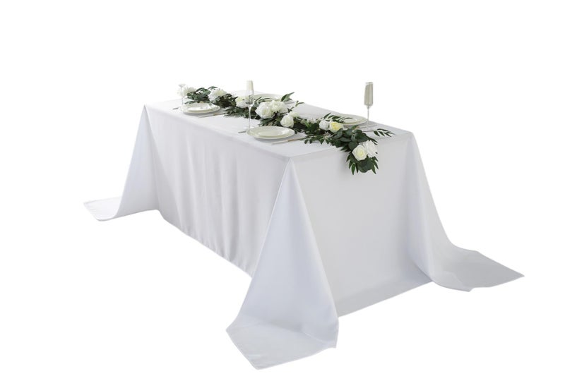 Craft And Party Rectangle Tablecloth, 90 x 156 Inch White Tablecloth, 8ft Rectangle Table Cloth, Polyester Fabric Washable Tablecloth for Home, Party, Wedding or Restaurant Use. - Image 1